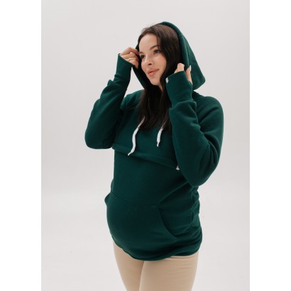 Утепленное худи для беременных с секретом для кормления Изумрудный